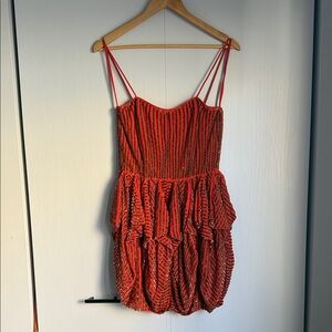 French Connection Burnt Orange Beaded Spaghetti Strap Party Dress